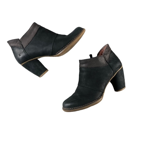 El Naturalista Brown Black Colibri Round Heel Ankle Zip Up Ankle Boots Sz38 - Picture 1 of 10